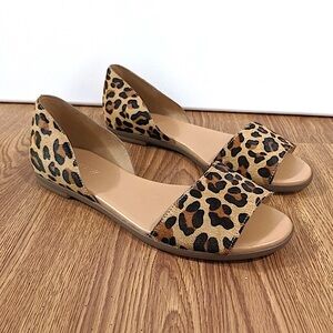J. Crew Morgan Leopard Calf Hair Peep Toe Flats size 6.5